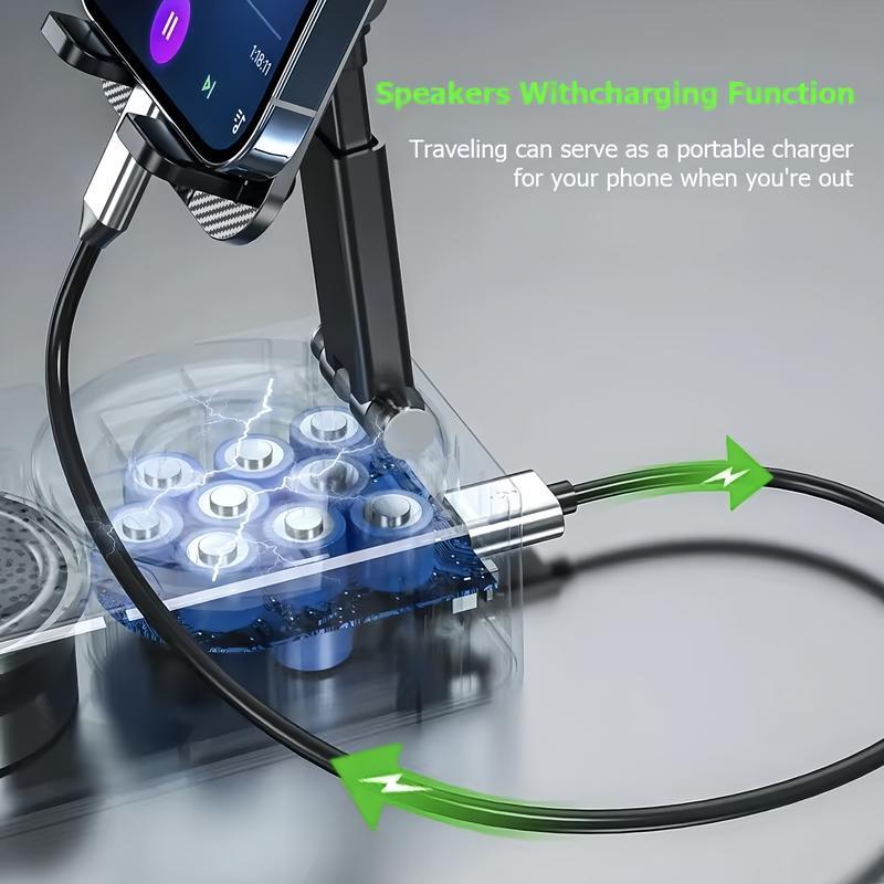 Drahtloser Bluetooth-Lautsprecher 5in1 mit Handyhalterung📲🤳🏻Cilifer® Notfall-Akku mit farbigem Umgebungslicht, 300° faltbar für Tablets, iPhones und Android-Geräte, Geschenkidee für Männer und Frauen, schwarz📲M2