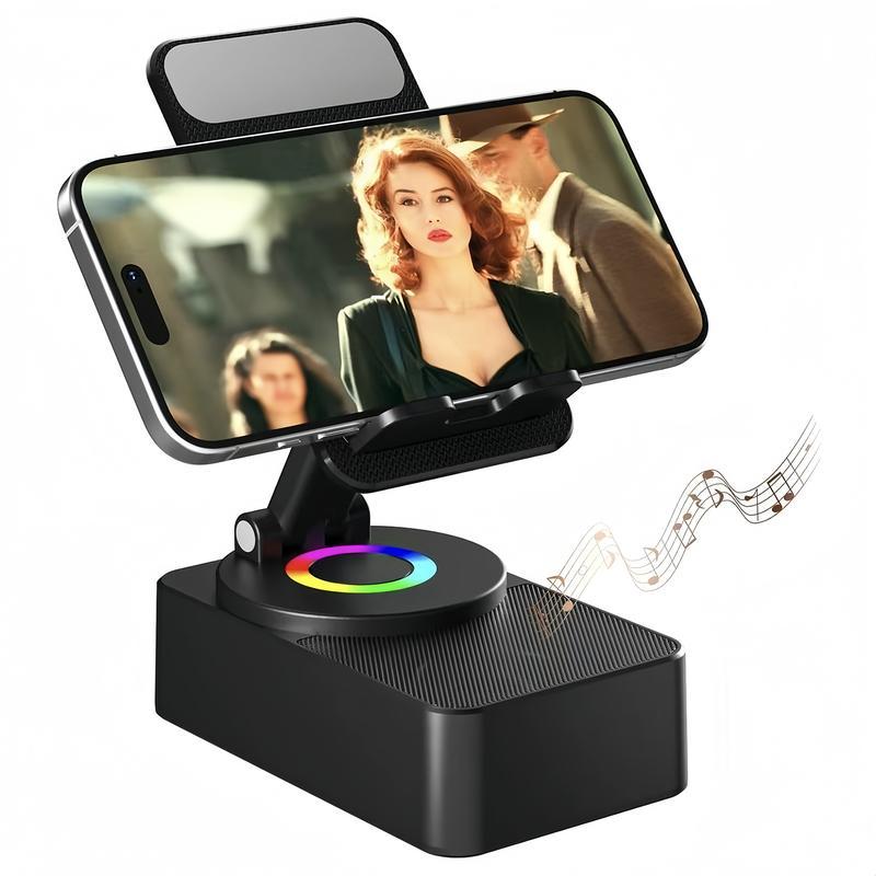 Drahtloser Bluetooth-Lautsprecher 5in1 mit Handyhalterung📲🤳🏻Cilifer® Notfall-Akku mit farbigem Umgebungslicht, 300° faltbar für Tablets, iPhones und Android-Geräte, Geschenkidee für Männer und Frauen, schwarz📲M2