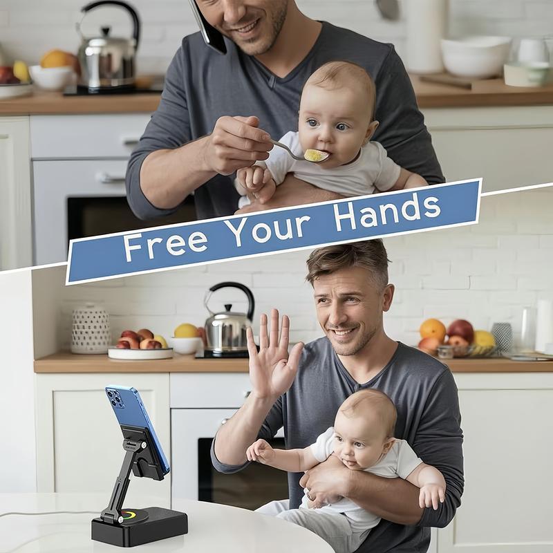 Drahtloser Bluetooth-Lautsprecher 5in1 mit Handyhalterung📲🤳🏻Cilifer® Notfall-Akku mit farbigem Umgebungslicht, 300° faltbar für Tablets, iPhones und Android-Geräte, Geschenkidee für Männer und Frauen, schwarz📲M2