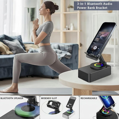 Drahtloser Bluetooth-Lautsprecher 5in1 mit Handyhalterung📲🤳🏻Cilifer® Notfall-Akku mit farbigem Umgebungslicht, 300° faltbar für Tablets, iPhones und Android-Geräte, Geschenkidee für Männer und Frauen, schwarz📲M2