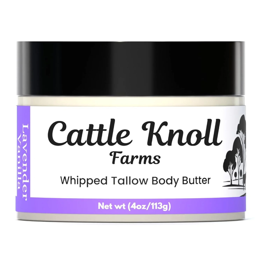 LUHAKA®  Natürlicher geschlagener Rindertalg für Haut und Gesicht – Tiefenwirksamer Feuchtigkeitsbalsam aus Talg – Bio-Hautpflege aus Weidehaltung – Pflegt trockene, empfindliche Haut – Nicht komedogen. Zieht schnell ein (4 oz, Lavendel-Vanille)